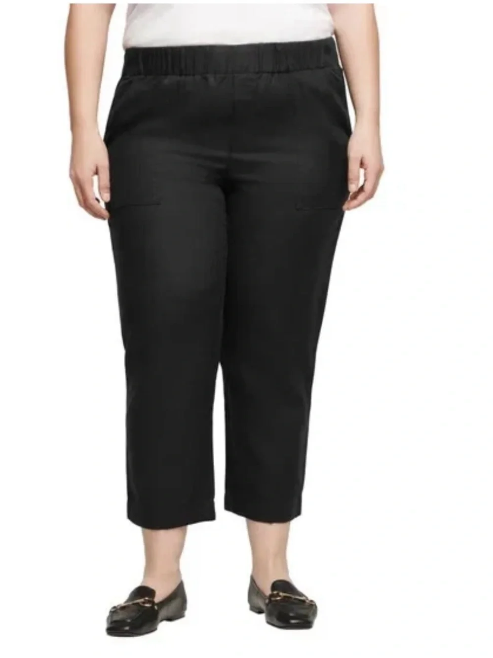 New Banana Republic Women’s Black Elastic-Waist Tapered Crop Pull-On Pants XXL